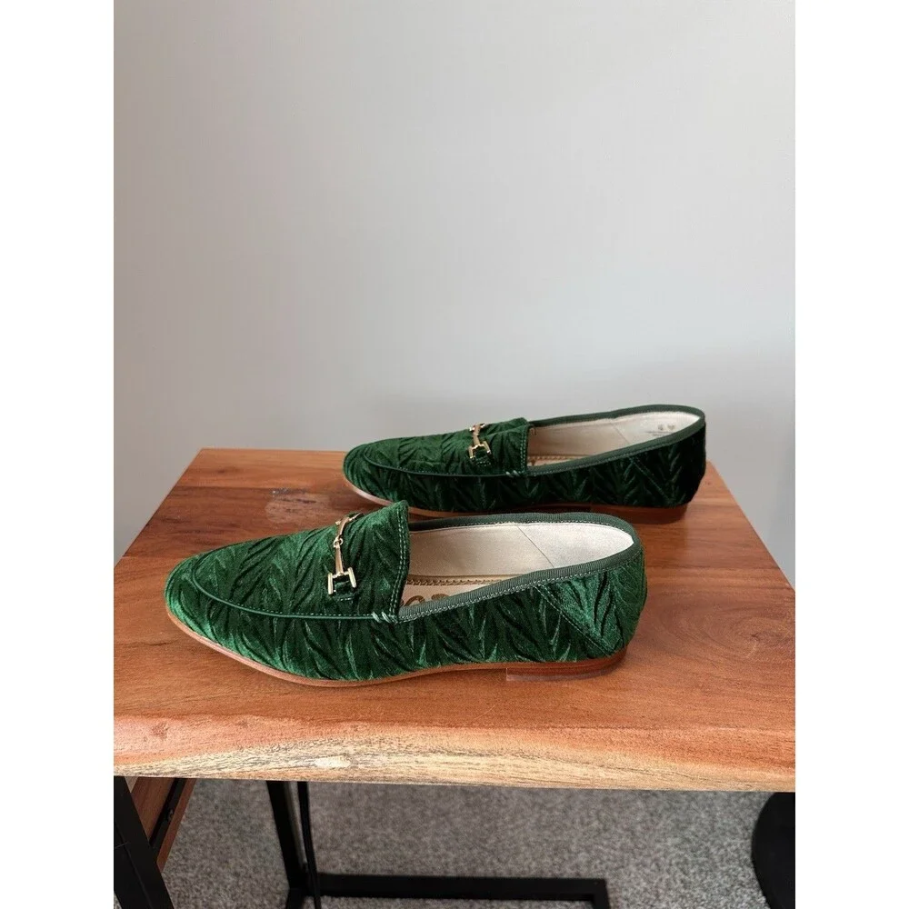 Sam Edelman Loraine Green Crushed Velvet Horsebit Loafers Shoes 7 Academia